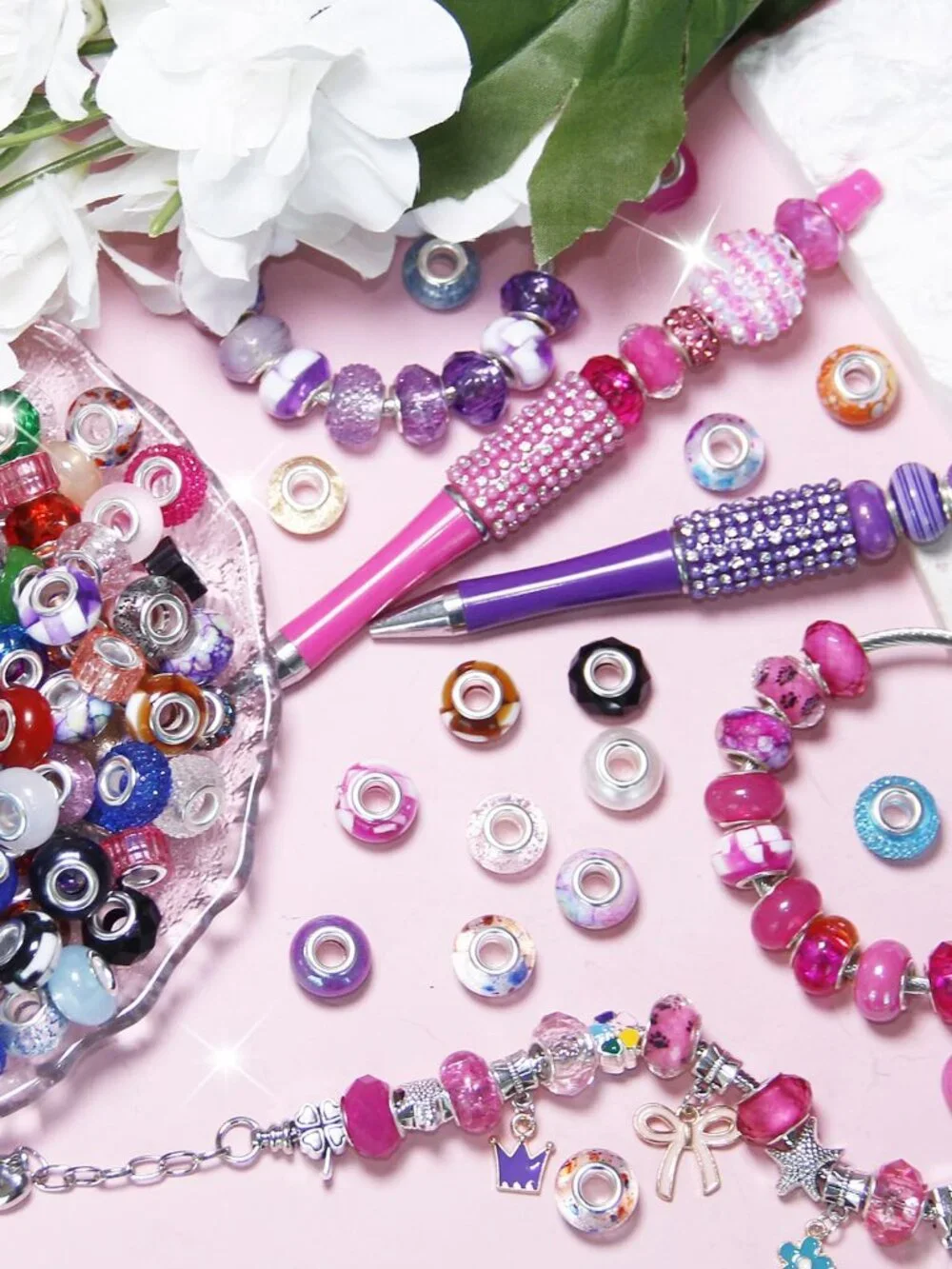 100 Pieces Large Hole Beads Spacer Bead Mixed Color Assorted European Craft Big